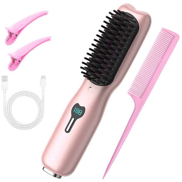 Wetene Wireless Hair Straightening Comb, Portable USB Charging Curling Iron, Electric Styling Comb, Rechargeable Hair Care Tool